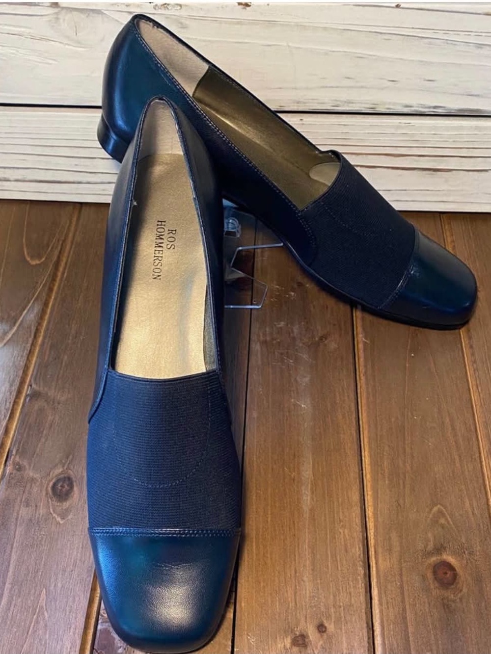Ros Hommerson Navy Slip-On Flats with Leather Toe